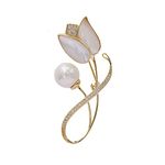 Shell Tulip Flower Brooch Pin for Women Girls Fashion Crystal Delicate Pearl Rhinestone Brooches Lapel Pins Elegant Dress Accessories Jewelry Boutonniere Corsage for Hat Bag Suit Charm Gifts Birthday