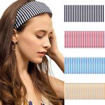 SENMAY 4pcs Headbands for Women Striped Wide Head Bands for Women's Hair Non Slip Wraps Elastic Stretchy Fashion Bandanas Workout Yoga Running Hair Bands for Women's Hair Accessories