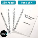 SPIRAL NOTEBOOK A4 size 800 Pages UNRULED Set of 4 note book WHITE BLANK (200 pages/100 sheets each) 4 wire bound booklet