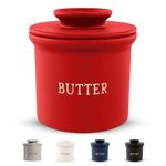 Kook Butter Crock with Lid, Soft Spreadable Butter, Ceramic French Butter Keeper to Leave On Counter with Water Line, Butter Dish, Home and Kitchen Decor, Perfect for Christmas Gift (Red)