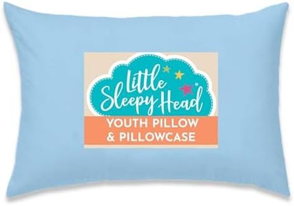 Little Sleepy Head Youth Pillow with Pillowcase 16x22, Soft Jumbo Toddler Pillow, Kids Pillow & Hypoallergenic Pillow Case - Best Kids Pillows for Sleeping, Perfect Kids Travel Pillow (Blue)