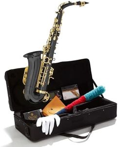 Mendini by Cecilio Tenor Saxophone, L+92D B Flat, Case, Tuner, Mouthpiece, Black with Gold Keys