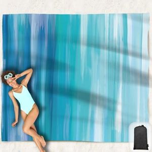 Hiwoss Sand Proof Beach Blanket Oversized 95"x 80",Waterproof Sand Free Beach Mat with Corner Pockets, Portable Mesh Bag for Beach Party,Picnic,Travel and Outdoor Camping,Dream Blue and Teal