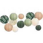 AOBKIAT Party Decorations Paper Lanterns Set, 12Pcs Green Brown Hanging Paper Lantern for Green Boho Wedding Party, Birthday, Bridal Showers