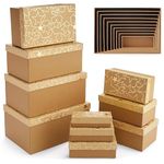 Set of 10 Nesting Gift Boxes with Lids, Cardboard Box with Gold Foil Star Designs (10 Sizes)