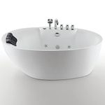 Empava 59" x 28" Freestanding Whirlpool Tub, Stand Alone Jetted Bathtub, Boat Shape with Large Recline Angle, Hydromassage, Adjustable Water Nozzles,Acrylic,ETL Certified