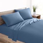 Mellanni 400 Thread Count Queen Bed Sheets Set - 100% Cotton Sateen Weave - 4 Piece Queen Sheets Cotton Set - Fits Queen Mattresses up to 16" - Seteen Bed Sheets Queen Size Set (Queen, Denim Blue)