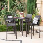 DEVOKO Outdoor Patio Counter Height Dining Bar Set with Wicker Bistro Table, 4 Bar Stools Ideal for Backyard, Porch, Poolside, Garden (Dark Brown)