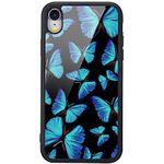 MAYCARI Sublimation Blue Butterfly Case for iPhone XR, Aluminum Plate Back Case with Soft TPU Bumper Art Animals Phone Case Cover for iPhone XR