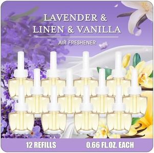 Plug in Air Freshener Refills – 12 Pack (7.92 Fl Oz), 3 Scents: Lavender, Linen & Vanilla – Compatible with Air Wick & Glade, Not Include Glade Plus – Wall Plug In Refills for Home, Bathroom