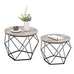 VASAGLE Round Coffee Table Set of 2, Small Coffee Table with Steel Frame, Side End Table, Greige and Black ULET040B02