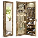 SRIWATANA Jewelry Armoire Cabinet, Solid Wood Jewelry Organizer with Full Length Mirror Wall/Door Mounted(Carbonized Black)