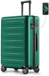 NINETYGO Checked Luggage, Large Suitcases with Wheels with USB Port, Check-in Medium Hard Shell Bags, TSA Lock, 4 Section Handles for Trip Journey Travel, Emerald Green, 24 Inch