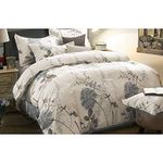 Wake In Cloud - Floral Duvet Cover Set Queen, 100% Soft Cotton Bedding, Botanical Flowers Pattern Printed, with Zipper Closure (3pcs, Queen Size)