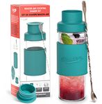 Masontops Cocktail Shaker Set – Glass Mason Jar Drink Shaker – 4 PC Set with Metal Swizzle Stick - Teal