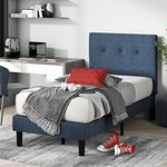 Zinus Omkaram Single Bed frame - Bed 90x190 cm - 36 cm Height - Upholstered Platform Bed frame with Wood slat support - Navy Blue