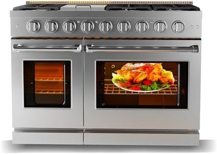 GarveeTech 48 Inch Gas Range, Full Gas Freestanding Range with 6 Sealed Burners Cooktop & Cast Iron Grates & 7 Cu.Ft. Double Convection Oven, Stainless Steel Gas Range Stove for RV, Silver