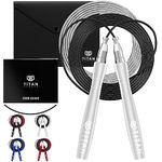 Titan Armour® Self-Locking & Adjustable, Adult Speed Skipping Rope | 2 x Steel Ropes 2.5mm & 3mm Thickness & Travel Case | Pro Jump Rope: Fitness, Crossfit, Boxing, MMA | UK Brand (Silver)