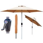 GlamHaus Garden Parasol Tilting Table Umbrella, UV40+ Protection, 2.7m, Includes Protection Cover, Crank Handle, Gardens and Patios - Robust Aluminium - (Khaki Sand)