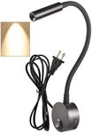 LEDSONLINE Black Reading Lamps LED Wall Mounted Study Reading Light for Bed Headboard Gooseneck US Plug Corded-Electric Sconce Lamp Spot LED AC85-265V(3000K Warm White)