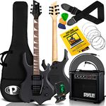 Pyle - Electric Guitar Set, Full Size Electric Guitars for Adults, Kids & Beginners w/Amplifier Kit, Complete Guitar w/Practice Amp Starter Pack & Accessories, Black Matte