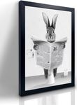 Foduuo Funny Bathroom Wall Art Decor, Black Framed Poster, Cute Rabbit Bathroom Wall Art, Farmhouse Style Animals Bathroom Wall Decor, Black and White Canvas Wall Art Ready to Hang for Kids Bathroom