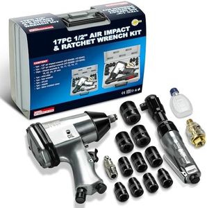DNA MOTORING 17Pc Air Tool Kit 1/2-Inch Pneumatic Air Impact & Ratchet Wrench Kit Torque Wrench For Repairs, w/Case, Sliver/Black, TOOLS-00530