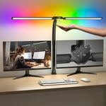 RGB Double Swing Arm Desk Lamp - 24W Ultra Bright Auto Dimming Desk Light, Multi-Angle Adjustment, Touch Control Desktop Lamp- Ideal for Home Office, Gaming, Reading, Work