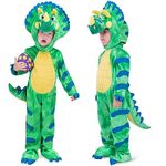 Spooktacular Creations Green Triceratops Dinosaur Costume with Toy Egg for Kid Halloween Dress Up Party (Small (5-7 yrs))