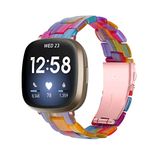 Resin Bracelet Compatible with Fitbit Versa 4/Sense 2 Band,Colorful Resin Strap with Stainless Steel Buckle Sport Replacement Strap for Versa 3/Sense Women Men (Rainbow)