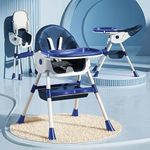 StarAndDaisy Baby High Chair / 3in1 Feeding Chairs 6 Months to 3 Years / High Chair for Baby With 5 Point Safety Belt , Recline Highchair Adjustable Height dining, Detachable Feeding Tray, PU cushion pad (Without Wheel - Dark Blue)