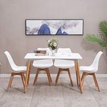 HomJoy Dining Table and 4 Chairs Set, Modern Design PU Seat Lounge Chair and White Rectangular Kitchen Table with Solid Wood Legs (White * 4 + 120cm Table)