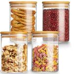 MEETOZ 750ml Set of 4 Glass Jars with Bamboo Lids,High Borosilicate Glass Transparent Airtight Food Storage Tank,Large Capacity Kitchen Food Containers for Spices,Coffee Beans,Oatmeal