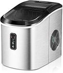 EUHOMY Ice Maker Machine Countertop, 26 lbs in 24 Hours, 9 Cubes Ready in 8 Mins, Electric ice Maker and Compact Potable ice Maker with Ice Scoop and Basket. Perfect for Home/Kitchen/Office.(Sliver)