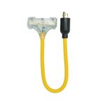 Coleman Cable 09084 2-Foot Generator Power Cord Adapter, 12/3 Splitter 3-Way Adapter, L5-20P to (3) Lighted 5-15R