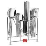 FNS Montavo Nile Stainless Steel Cutlery Set with Stand for Dining Table - Set of 24 Pieces (Contains : 6 Dinner Spoons, 6 Dinner Forks, 6 Tea Spoons & 6 Knifes)