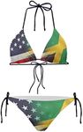 JEOCODY Women's High Waist Halter Bikini Set Two Piece Swimsuits String Triangle Bikini Sets, American Flag and Jamaican Flag Print, XX-Large