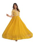 Fashion Basket Red Georgette Embroidered Anarkali Kurta Set for Women (in, Alpha, L, Regular, Yellow)