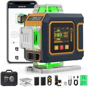 CIGMAN 16 Lines Green Laser Level 4×360° Self Leveling, Side LCD, Bluetooth App Remote, Pulse Mode for Receiver, 2×Li-ion (USB-C), Liftable Stand, 1/4" Mount, IP54, ABS Hard Case – S04