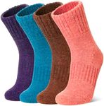 WEVIAS Kids Merino Wool Socks Hiking Ski Boot Winter Thermal Warm Toddler Boys Girls Cozy Socks 4 Pairs (Pink/Brown/Blue/Purple, 4-7 Years)