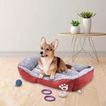 Kuber Industries Dog & Cat Bed|Super Soft Plush Top Pet Bed|Oxford Cloth Polyester Filling|Machine Washable Dog Bed|Rectangular Cat Bed with Rise-Edge Pillow|QY036R-L|Red