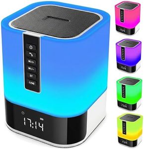 Hetyre Night Light Bluetooth Speaker, 5 in 1 Touch Control Bedside Lamp Dimmable Multi-Color Changing, Bedroom Alarm Clock, Best Birthday Gift Ideas for 10 11 12 13 14 Year Old Teenage Girls/Boys