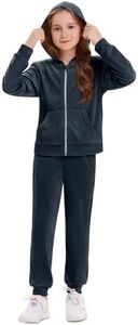 Stelle Girls Velour Tracksuits 2 Piece Sweatsuit Outfit with Pockets Zip Up Hoodie and Jogger Sweatpants Athletic Clothing Sets(Navy,M)
