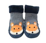 LCH Baby Boys Girls Winter Slipper Socks Anti-slip Blue Striped Fox 3-24 Months (12-24M)