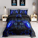 ROWADALO 6 Pieces Bed in A Bag Gamer Bedding Set for Boys Kids Adult Gaming Comforters Set,Boys Bed in A Bag Set Queen Size Comforter with Fitted Sheet Flat Sheet Pillowcase pillowsham,DJTH5025Queen