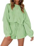 MEROKEETY Women's 2024 Fall Oversized Batwing Sleeve Lounge Sets Casual Top and Shorts 2 Piece Outfits Sweatsuit Mint Green