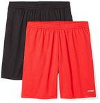 Amazon Essentials Men’s 2-Pack Loose-Fit Performance Shorts, Black/Red, X-Large