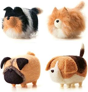 Artec360 None Face Dog Needle Felting Kits 4x8cm - Needles, Finger Guards, Foam Mat, Handbook for Felting Kits Beginner (4 Pack)
