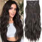 Mscat 24 Inch Clip in Hair Extensions Wavy Hair Extensions 4PCS Thick Hairpieces Black Brown Fiber Double Weft Natural Hair Extensions for Women (2#)