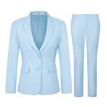 Kelyaa Women's 2 Piece Suit Lady 2 Button Business Work Office Slim Fit Blazer Jacket Pants Set, Light Blue, Large